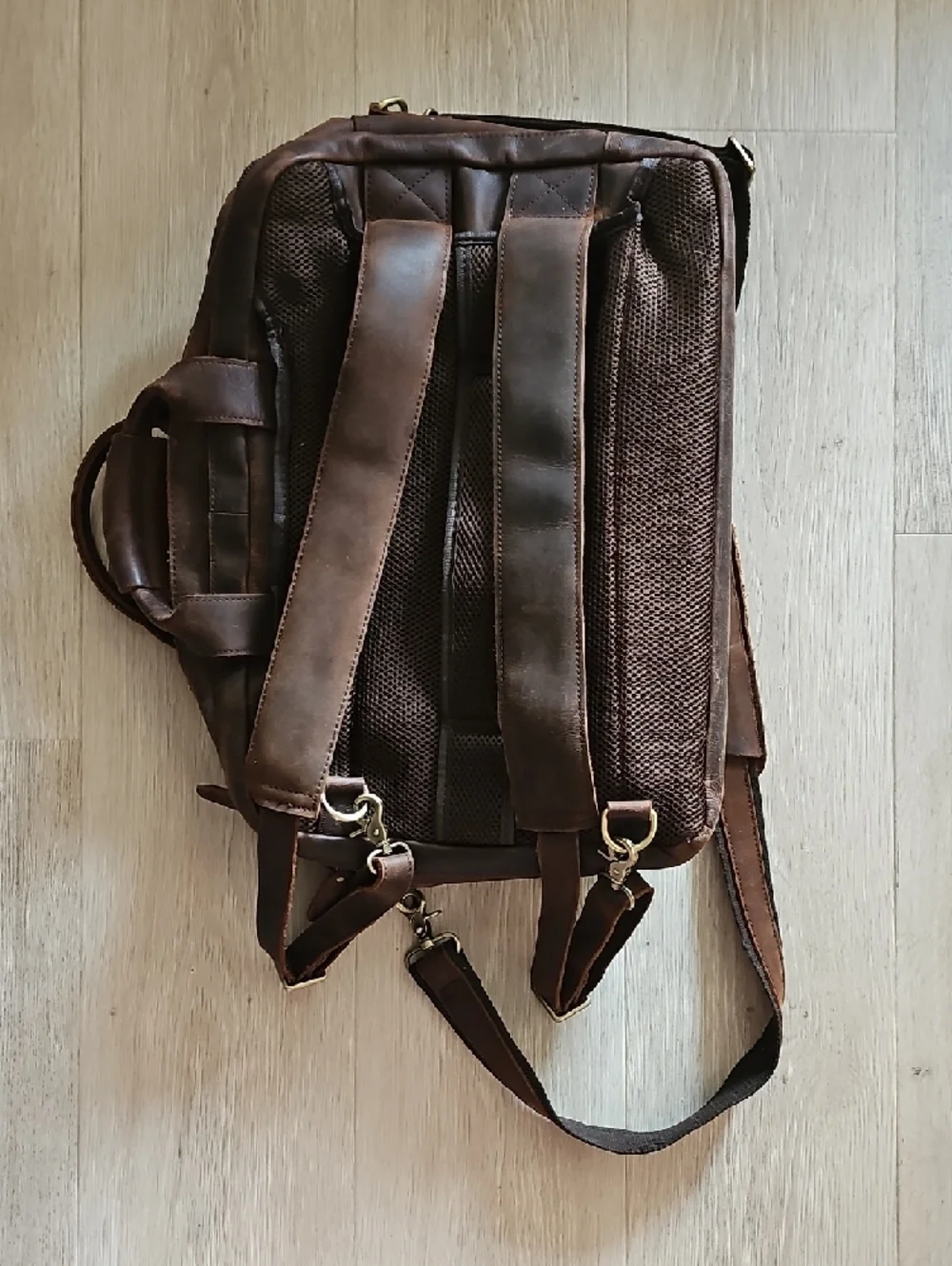 Distressed Brown Leather Laptop Messenger Bag with Shoulder Strap